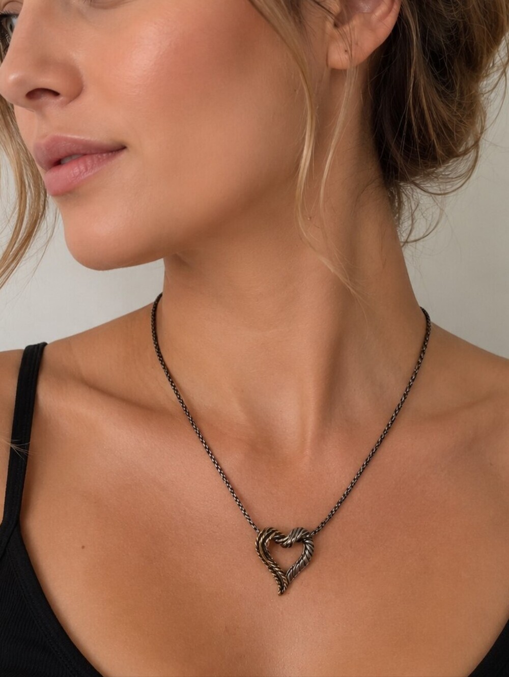 VTG BRIGHTON Two-tone Callie Heart Silver Plated Chain Necklace